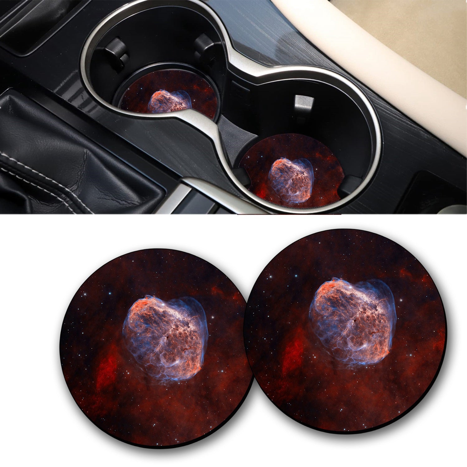 2pcs Holiday Party Coaster Decorative Mat Waterproof Round Car Cup Holder Mat