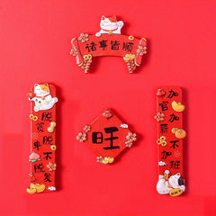 4pcs Year Couplet Lucky Cat Fridge Magnet Chinese Style Home Decor