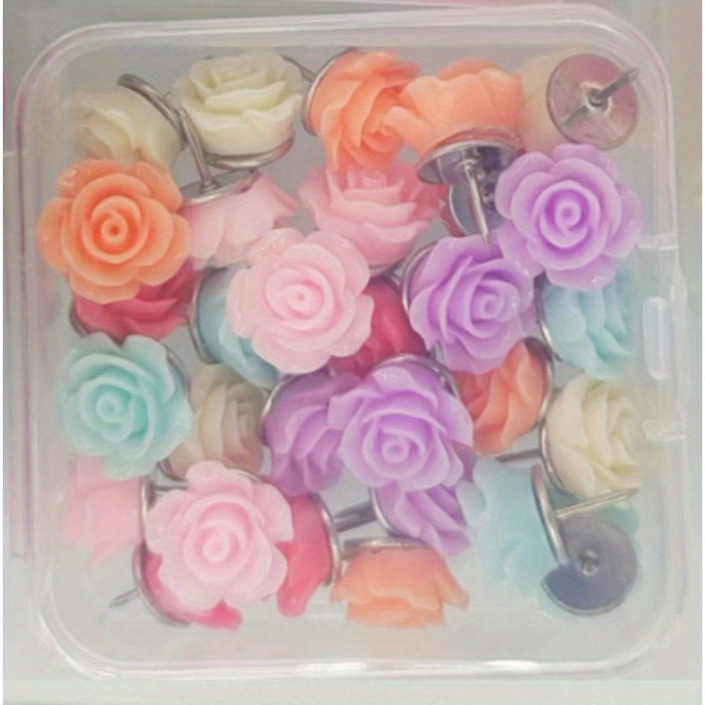 30pcs Purple Rose Flower Push Pin Gradient Cork Board Tacks