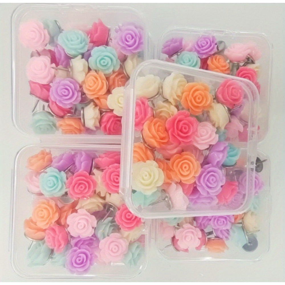30pcs Purple Rose Flower Push Pin Gradient Cork Board Tacks