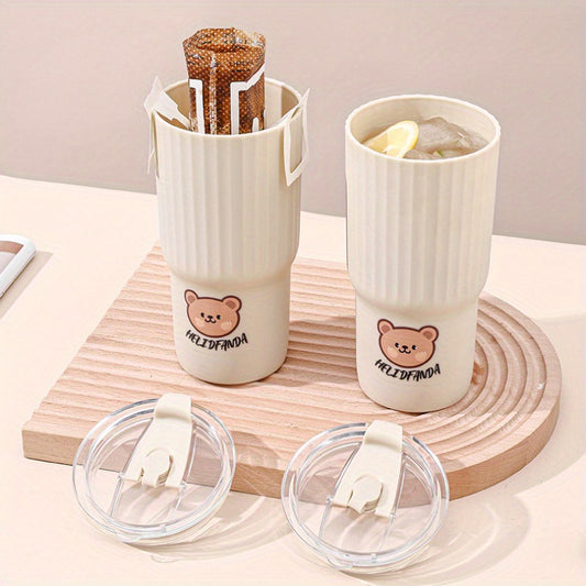 1pc Bear Water Cup Portable Plastic Water Cup Office Tea Cup Car Coffee Cup