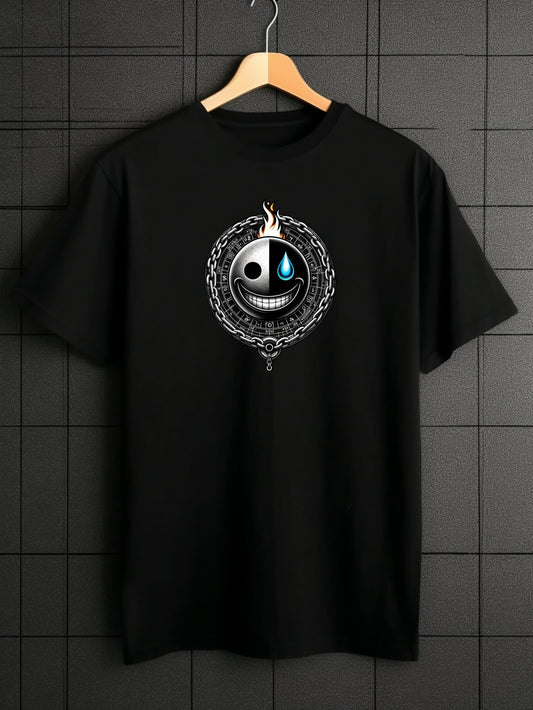 Men's Stylish Smiling Face Pattern Shirt Casual Breathable Tee Top