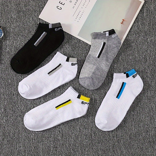 5 Pairs Men's Casual Block Sports Crew Socks Breathable Comfy Stockings