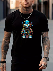 Men's Bear Pattern Shirt Casual Breathable Short Sleeve Tee Top