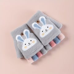 2 Pairs Cartoon Winter Five Fingers Gloves Thick Knitted Warm Gloves