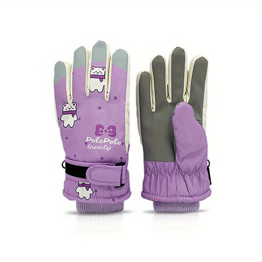 Winter Thickened Warm Gloves Windproof & Coldproof Cartoon Outdoor Skiing Gloves