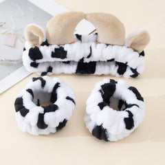 Cow Pattern Bath Headband & Wrist Band Set