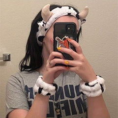 Cow Pattern Bath Headband & Wrist Band Set