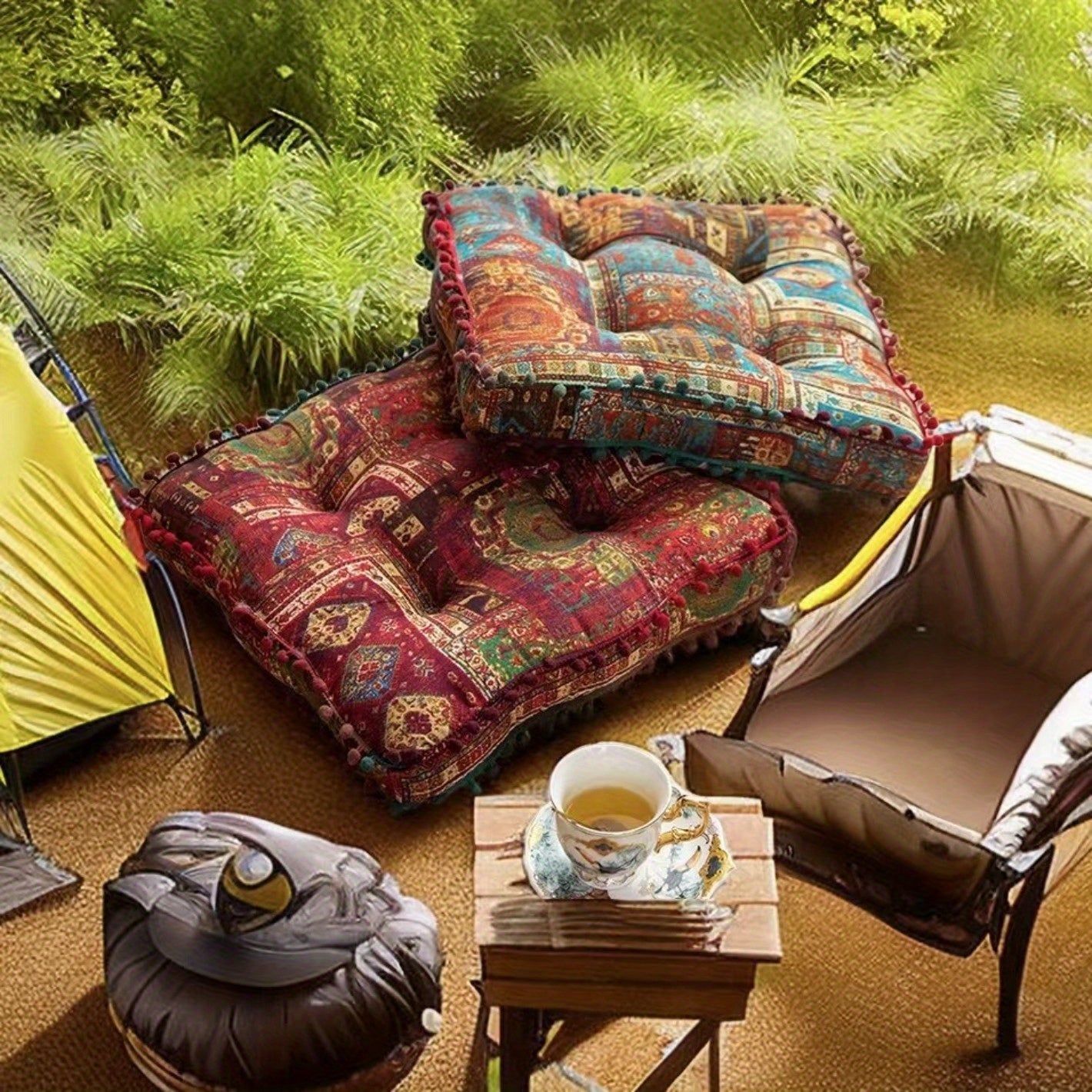 Ethnic Style Square Cushion for Home Bedroom Balcony Mat