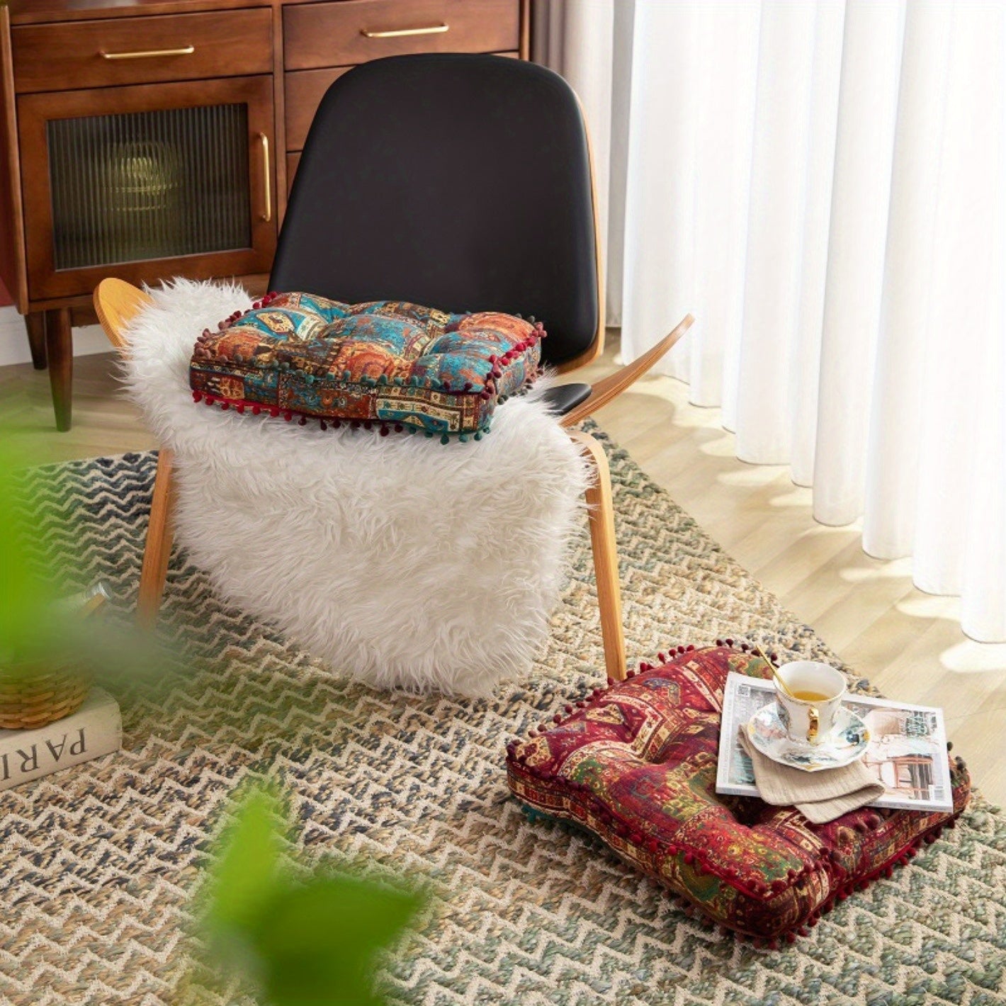 Ethnic Style Square Cushion for Home Bedroom Balcony Mat