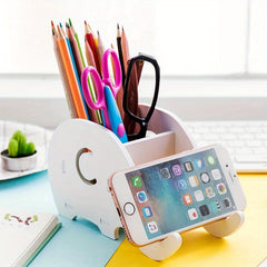 Cute Elephant Desktop Pen Holder with Phone Storage Box