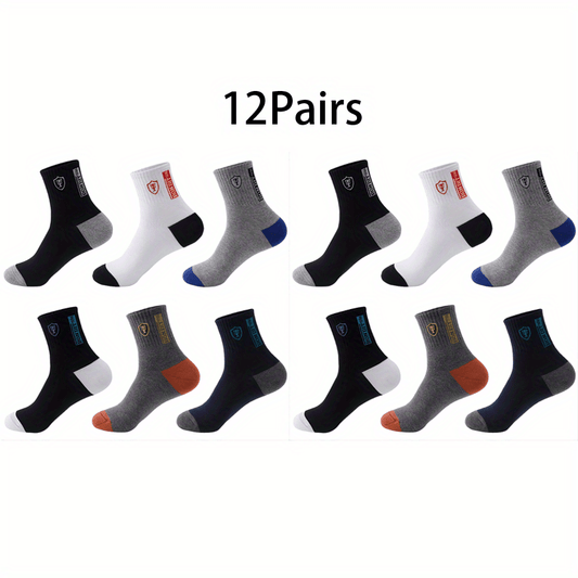 12 Pairs Moisture Wicking Athletic Socks Unisex Embroidered Quarter Socks