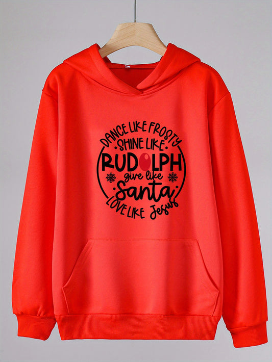 Girls Lovely Christmas Letter Long Sleeve Hooded Sweatshirt Top Pullover
