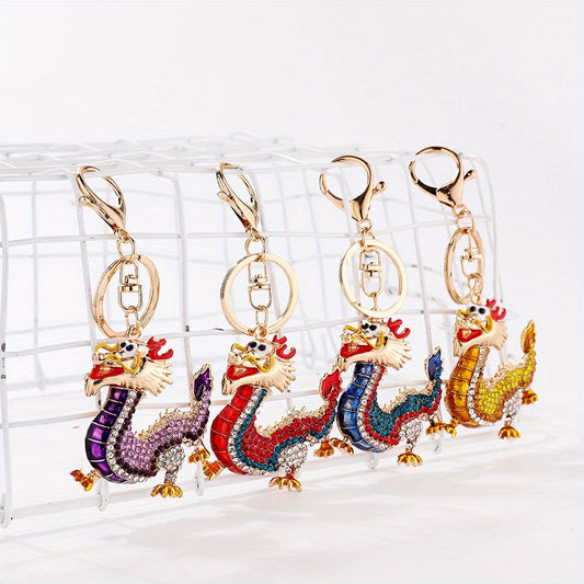 3D Dragon Keychain Lucky Rhinestones Inlay Ornament