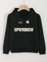 Girls Solid Letter Print Hooded Sweatshirt Top For Spring Fall