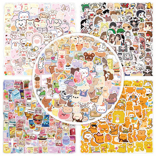 100pcs Little Bear Series Cartoon Character Journals Stickers Waterproof
