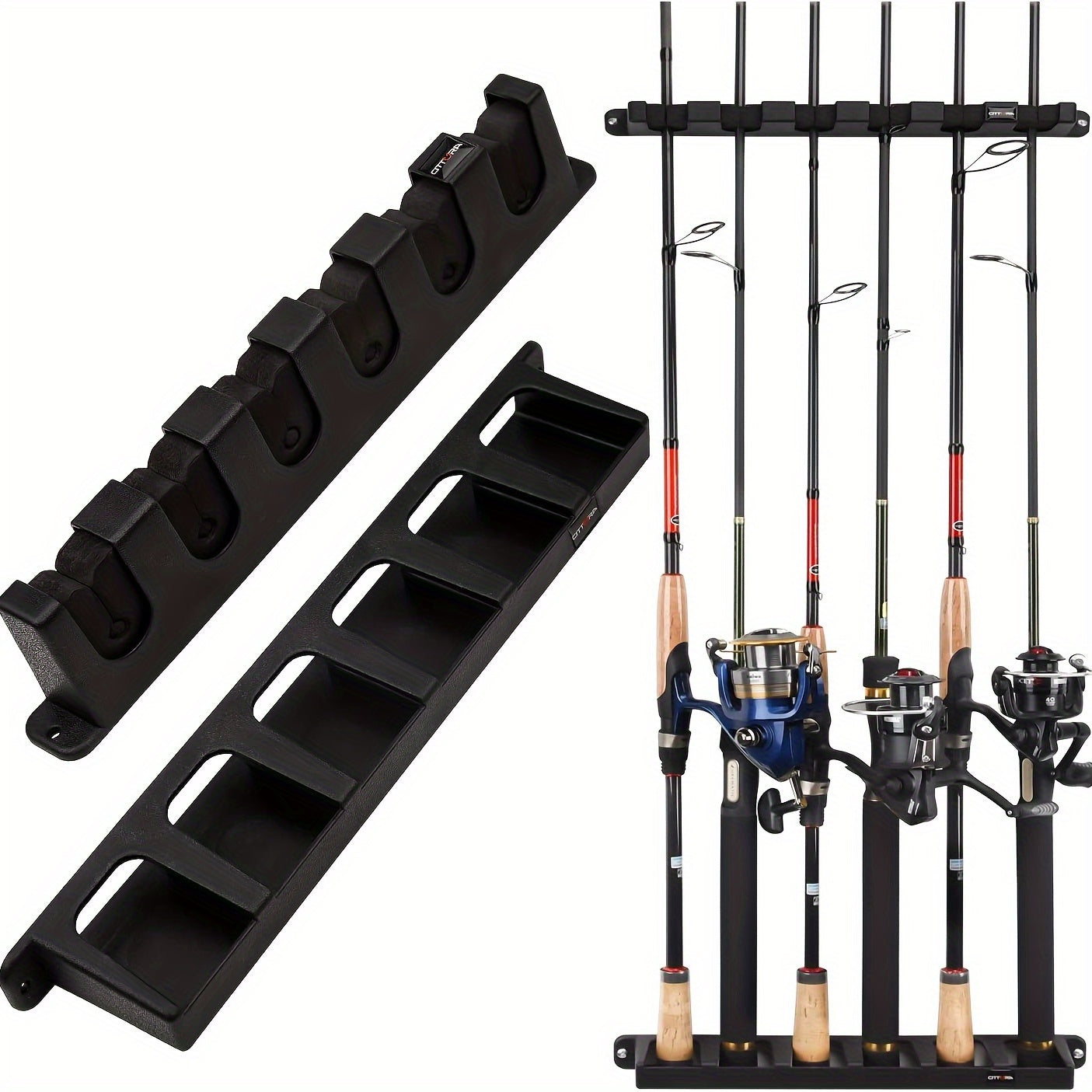 6 Hole Fishing Rod Rack Wall Mounted Organizer Display Holder Durable Plastic