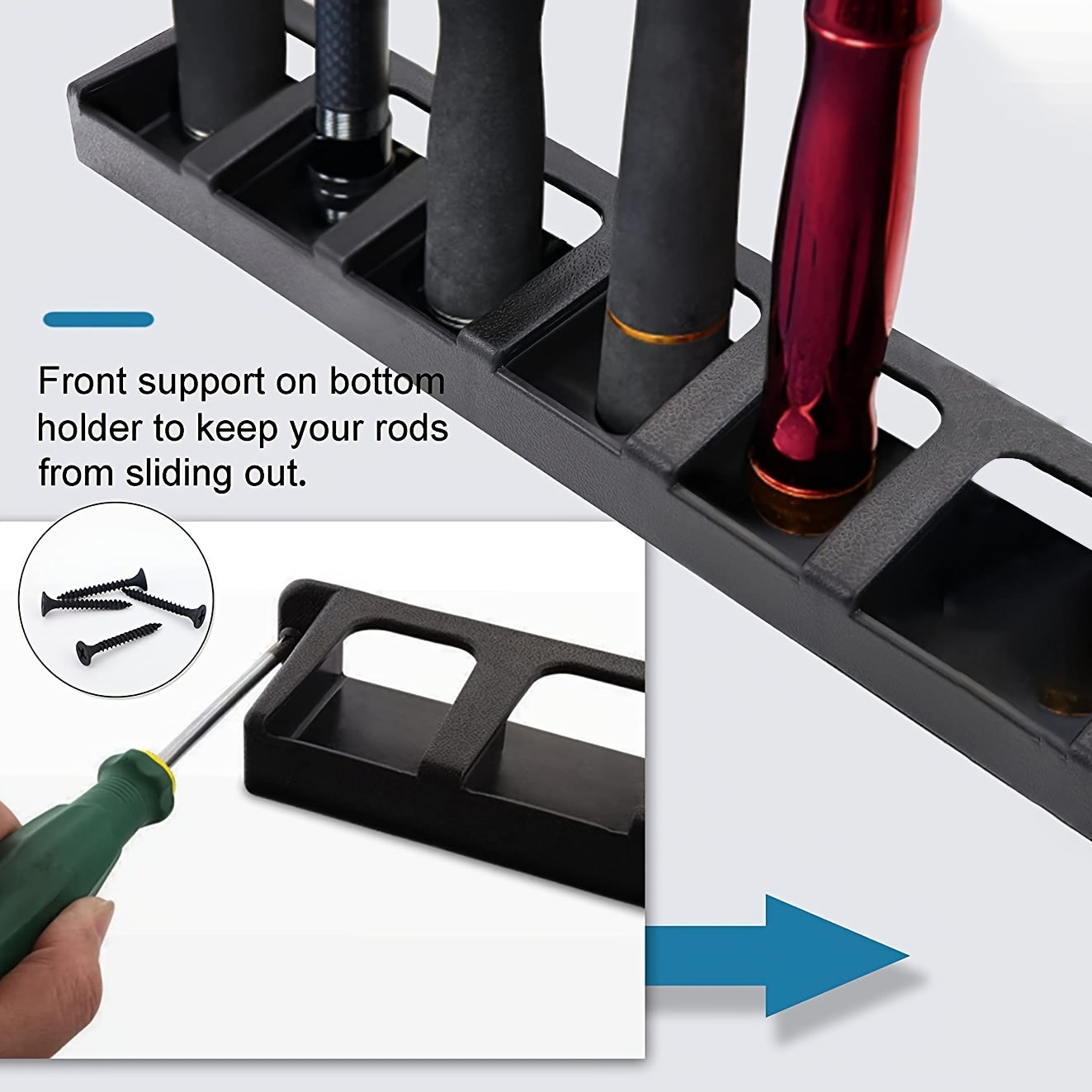 6 Hole Fishing Rod Rack Wall Mounted Organizer Display Holder Durable Plastic
