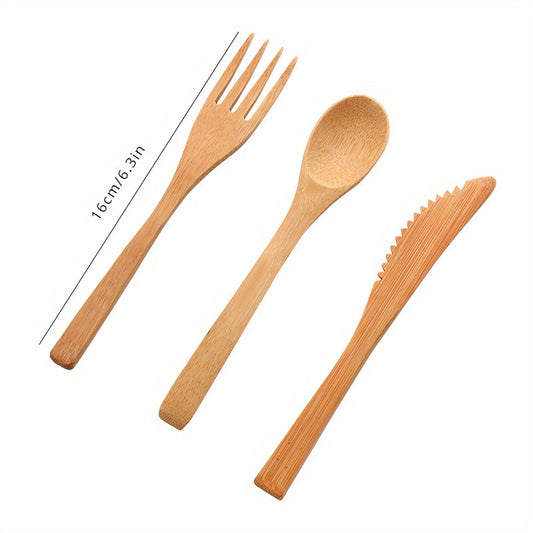 Bamboo Fork And Spoon Set Portable Travel Utensil Cutlery Set
