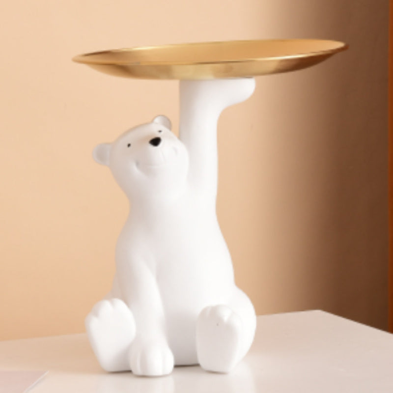 Resin Polar Bear Statue Tray Storage Decor