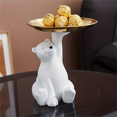 Resin Polar Bear Statue Tray Storage Decor