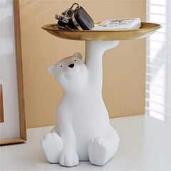 Resin Polar Bear Statue Tray Storage Decor