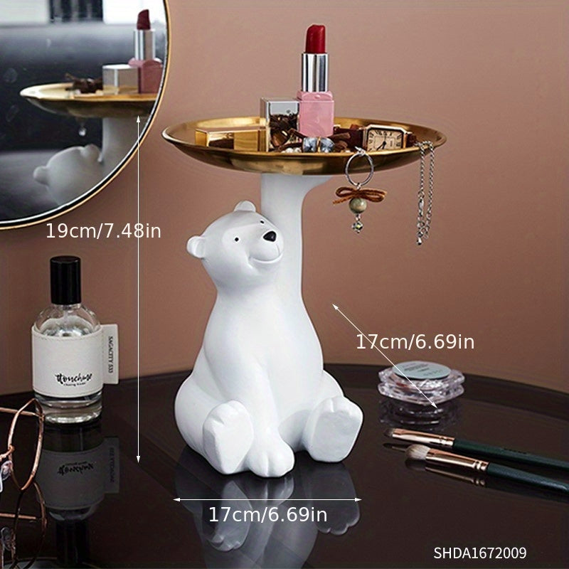 Resin Polar Bear Statue Tray Storage Decor