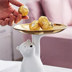 Resin Polar Bear Statue Tray Storage Decor