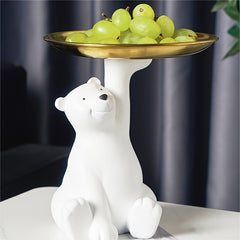 Resin Polar Bear Statue Tray Storage Decor