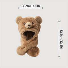 Children's Cartoon Bear Hat for Autumn & Winter, 2 in 1 Plush Hat and Scarf