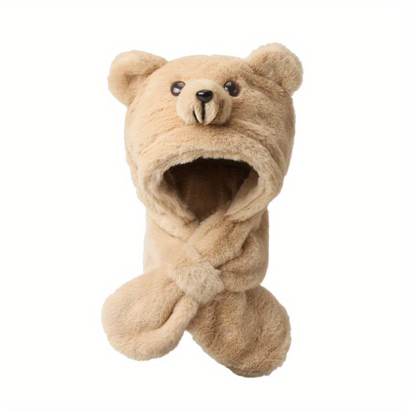 Children's Cartoon Bear Hat for Autumn & Winter, 2 in 1 Plush Hat and Scarf