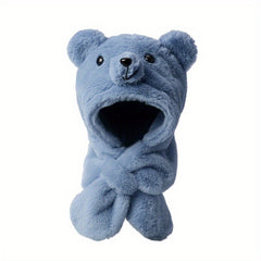 Children's Cartoon Bear Hat for Autumn & Winter, 2 in 1 Plush Hat and Scarf