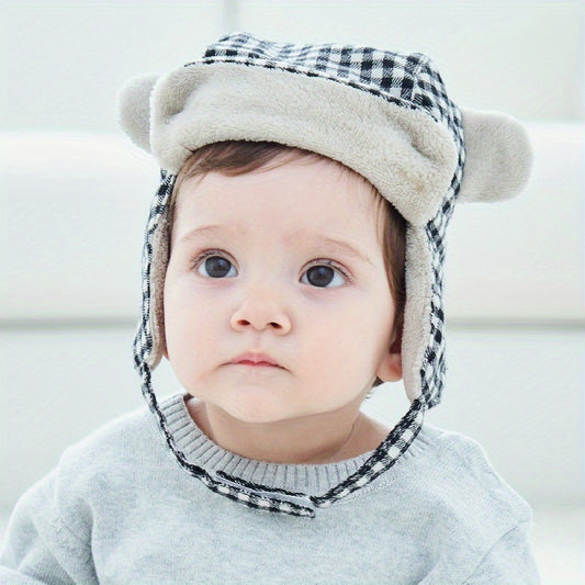 Plaid Bear Hat with Ear Protection for Kids