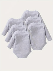 6pcs Baby Girls Triangle Bodysuits Cotton Long Sleeve Rompers