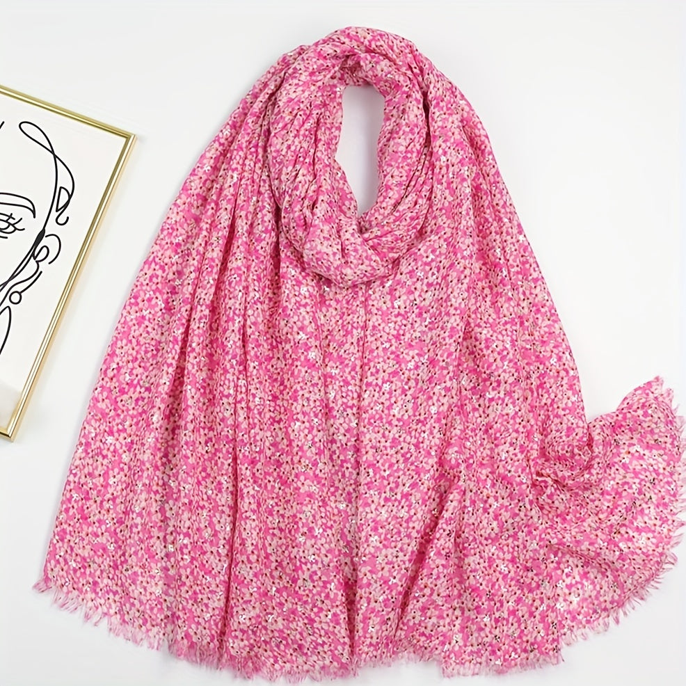 Hot Stamping Floral Scarf Boho Frayed Edge Shawl