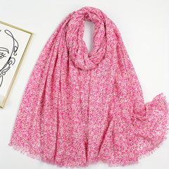 Hot Stamping Floral Scarf Boho Frayed Edge Shawl