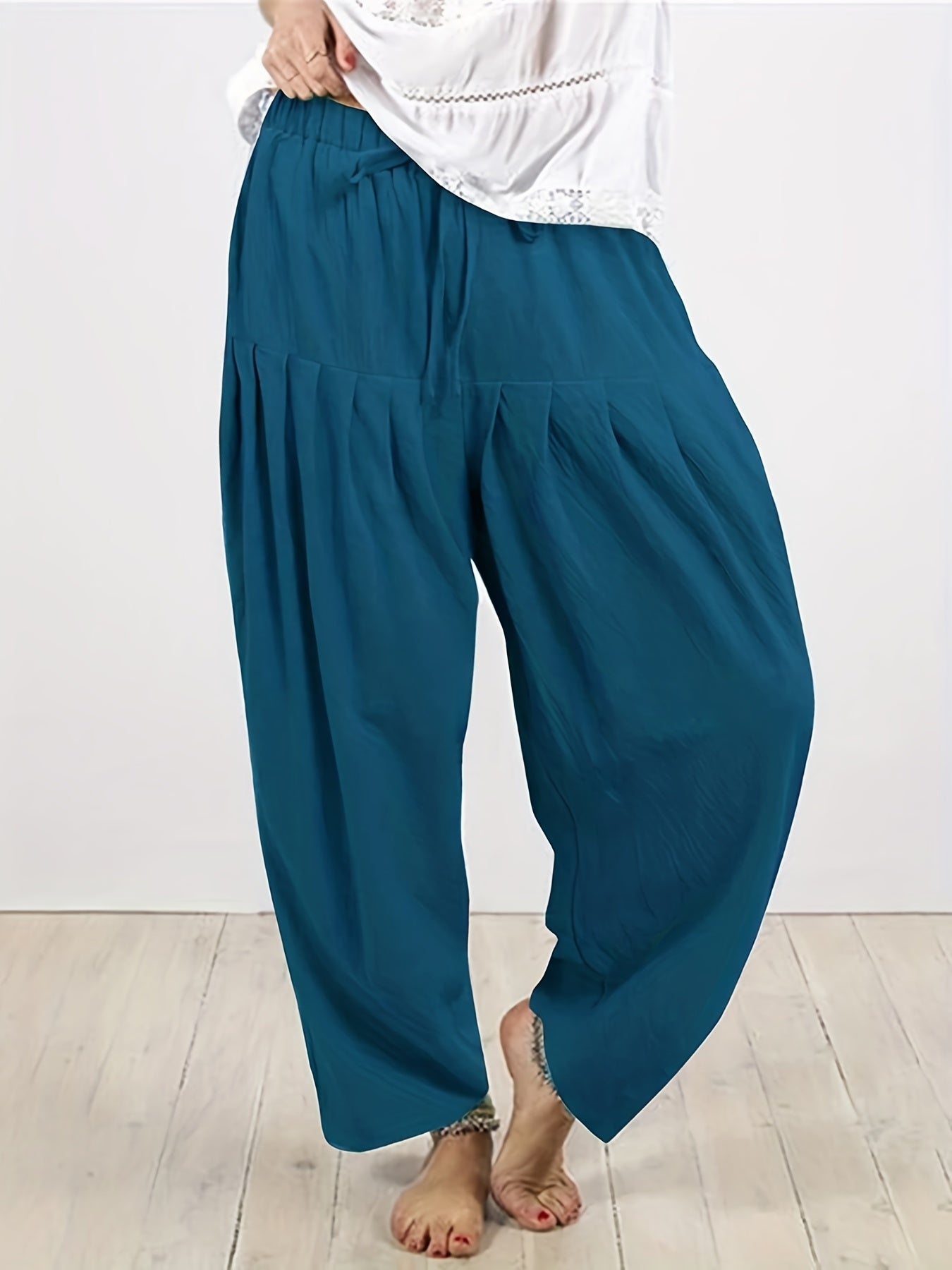  Solid Drawstring Casual Pants