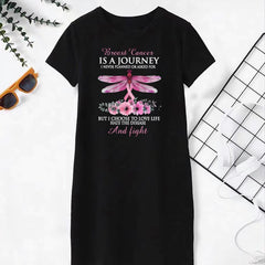  Dragonfly & Floral Print Round Neck Tee Dress