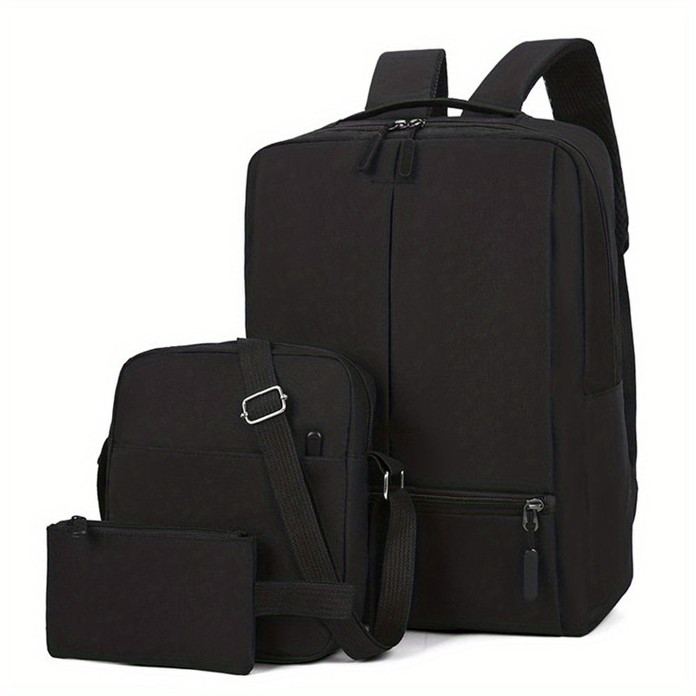 3pcs Men's Backpack Crossbody Bag Set With USB Charging Port