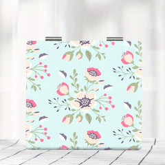 Portable Pocket Makeup Mirror Foldable HD Pastoral Style Floral