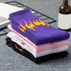 8 Pairs Flame Print Socks Comfy & Breathable Women's Stockings