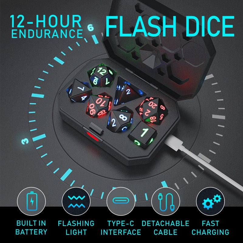 7pcs Rechargeable LED Metal Flashy Dices Halloween Thanksgiving Christmas Gift