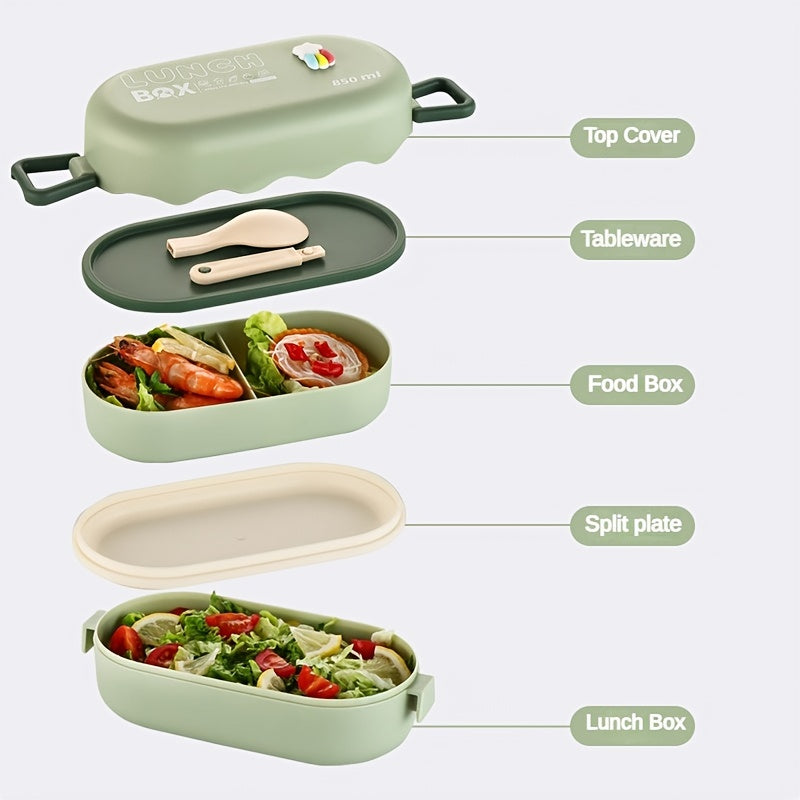 Double Layer Lunch Box with Cutlery and Compartment