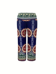  Boho Pants Women's Plus Floral & Geo Print Slight Stretch