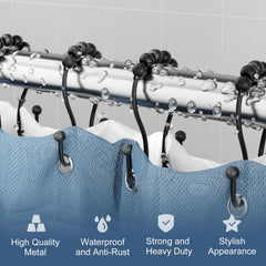 12pcs Double Hook Shower Curtain Ring Rustproof Smooth Glide for Bathroom