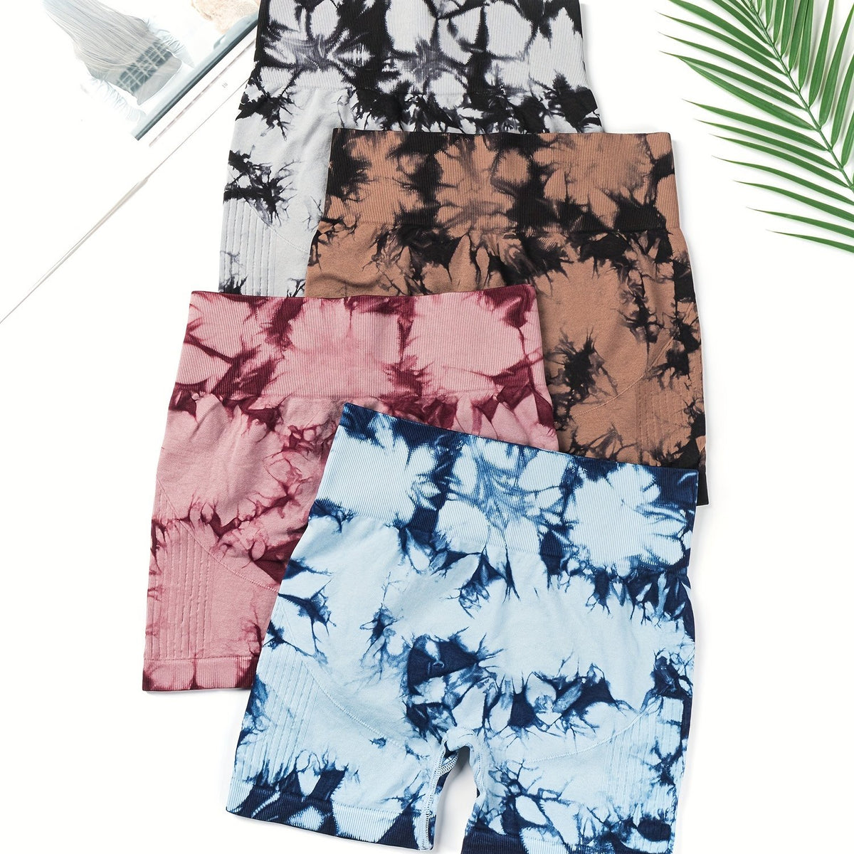 4-Pack Tie Dye Yoga Shorts High Waisted Activewear