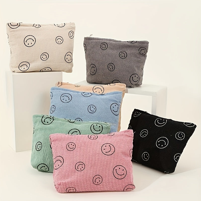 6Pcs Corduroy Cosmetic Bag Smile Makeup Pouch Preppy Makeup Bag