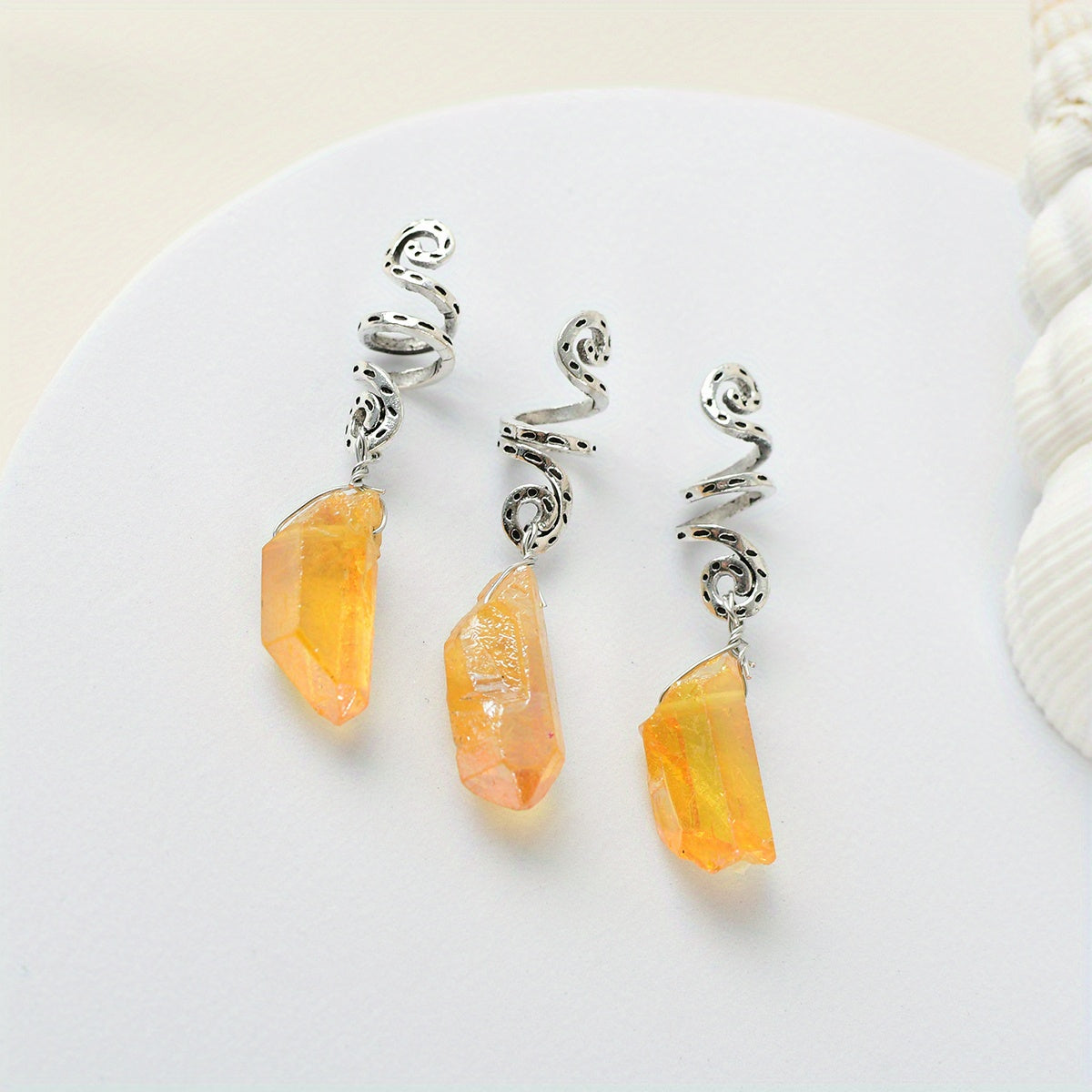 3pcs Colorful Crystal Quartz Dreadlock Hair Ring Spiral Coils Clips