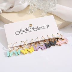 5 Pairs Colorful Butterfly Drop Earrings Set