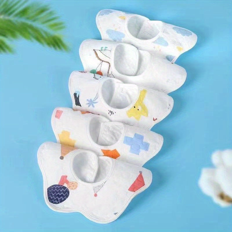 5pcs Cotton Baby Bibs, Waterproof Saliva Towel, Petal Style Bib